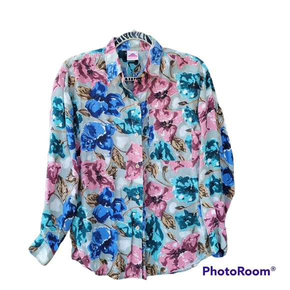 Vintage Silk Floral Blouse Lady Foot Locker - Picture 3 of 6